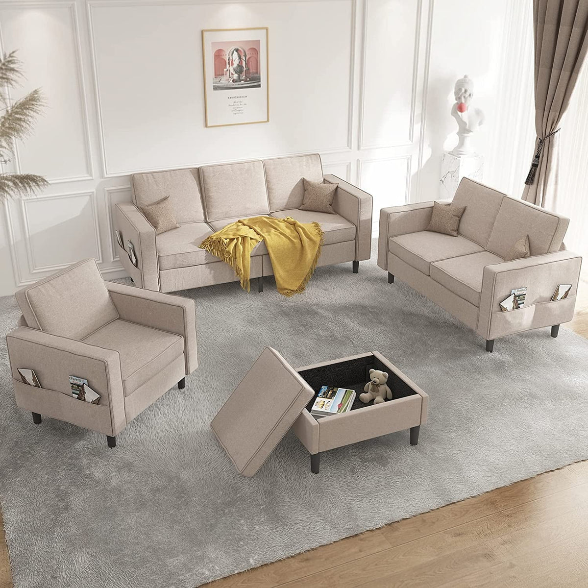 Convertible Sectional Sofa Couch with Storage Ottoman I79723