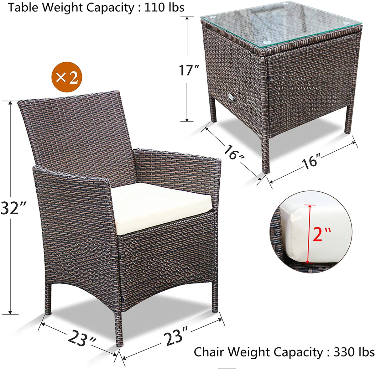 3 Pieces Beige Rattan Wicker Outdoor Furniture Set B2643