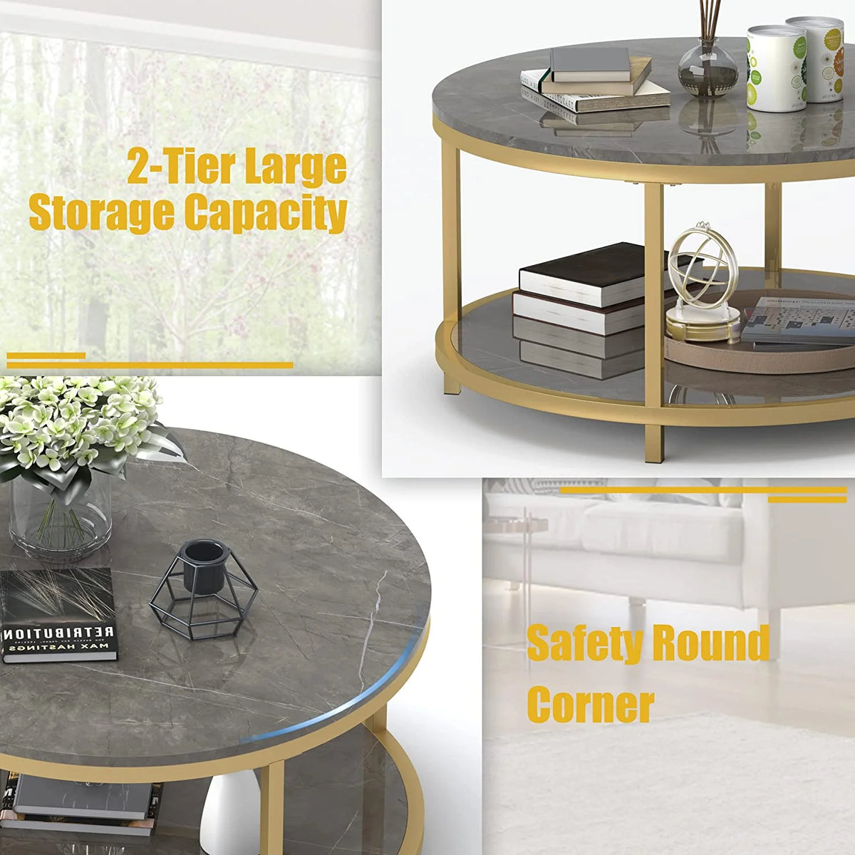 Round Coffee Table with Storage Open Shelf P87586