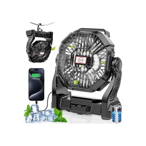 30000mAh Rechargeable Portable Camping Fan with LED Lantern D92455