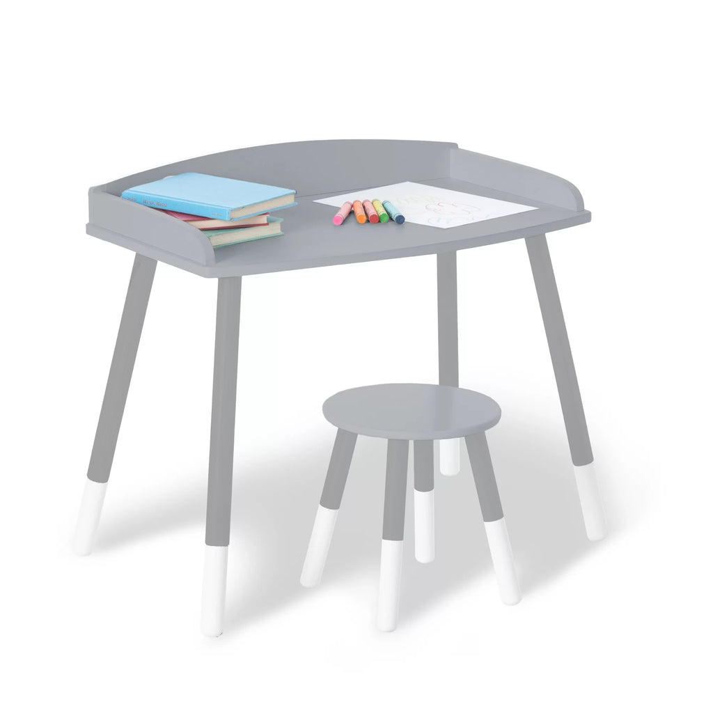 Study Desk and Stool Set Gray White W870552