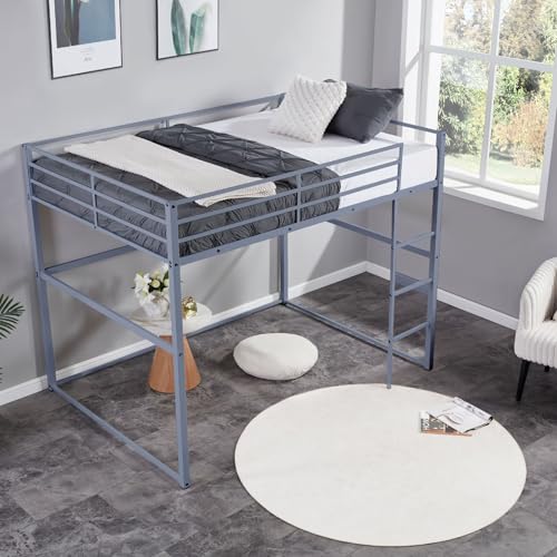 White Twin Metal Loft Bed with Safety Guard Rails R8422