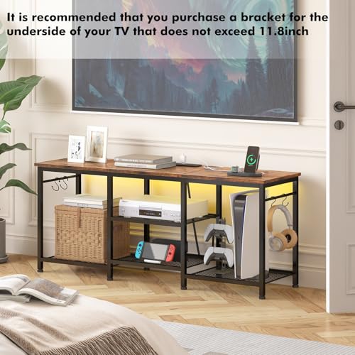Rustic Brown TV Stand with Charging Station and Lights Z39964