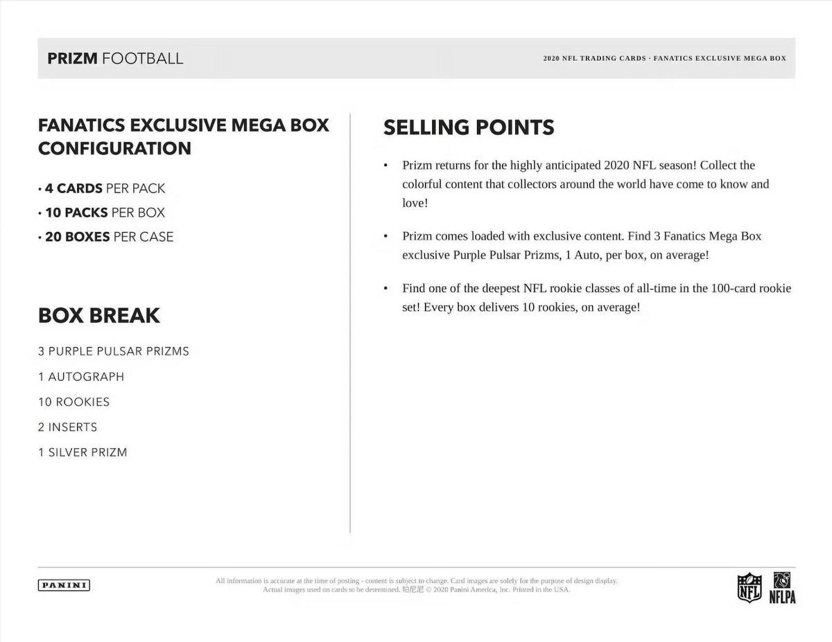 2020 Panini Prizm Football Mega Box Z391