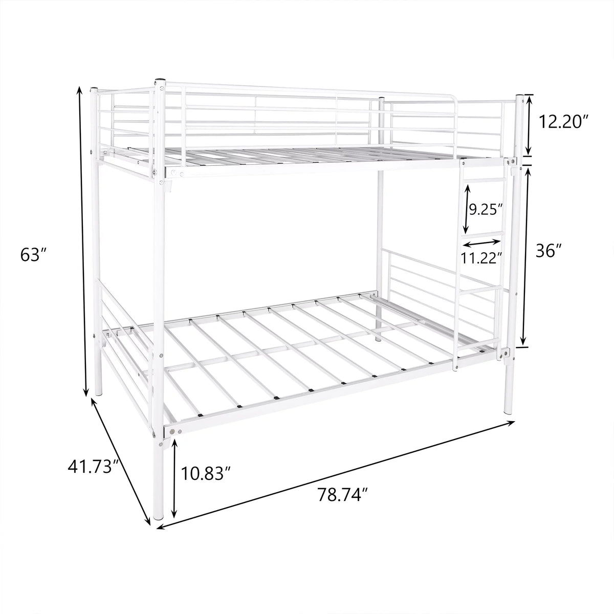 Twin-Over-Twin Bunk Bed with Metal Frame and Ladder White A93265