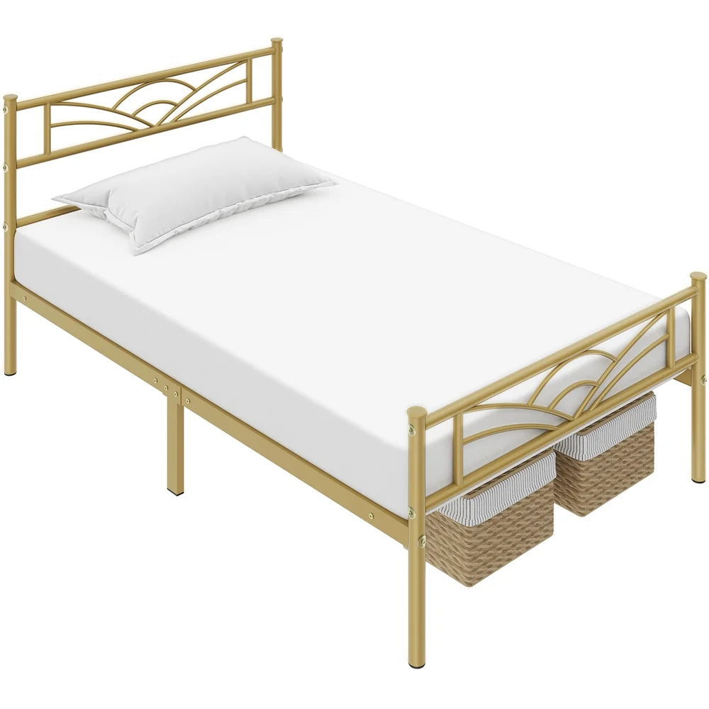 Metal Platform Bed with Headboard Twin XL Antique Gold J3144