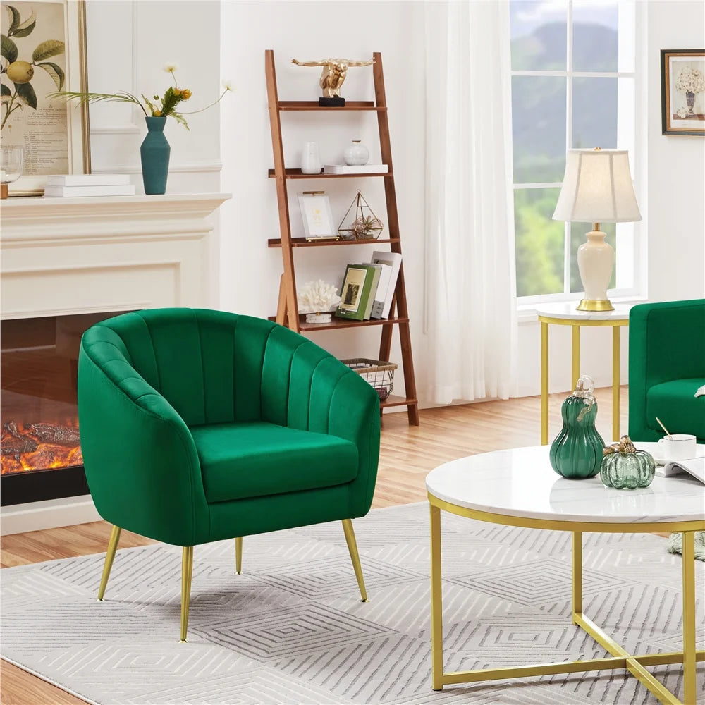 Green Channel Tufted Accent Armchair with Gold Metal Legs U347