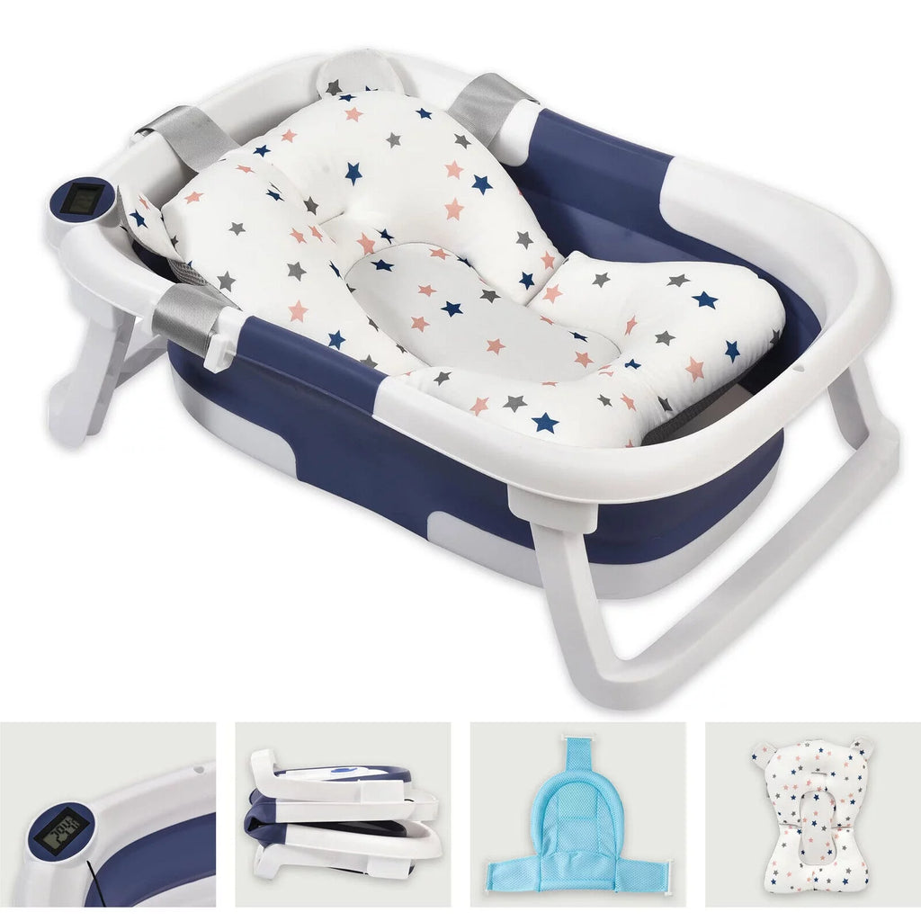 Collapsible Baby Bathtub with Thermometer, Cushion and Bath Net T8274