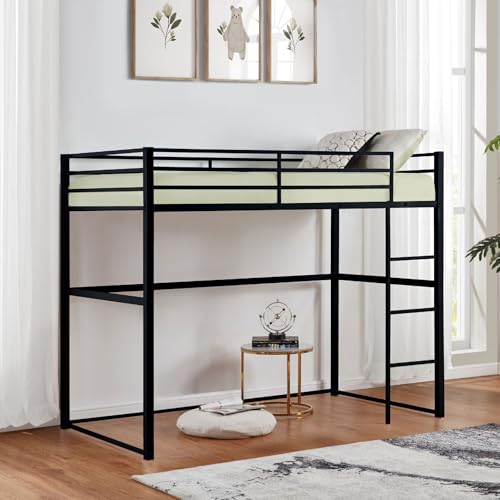 White Twin Metal Loft Bed with Safety Guard Rails R8422