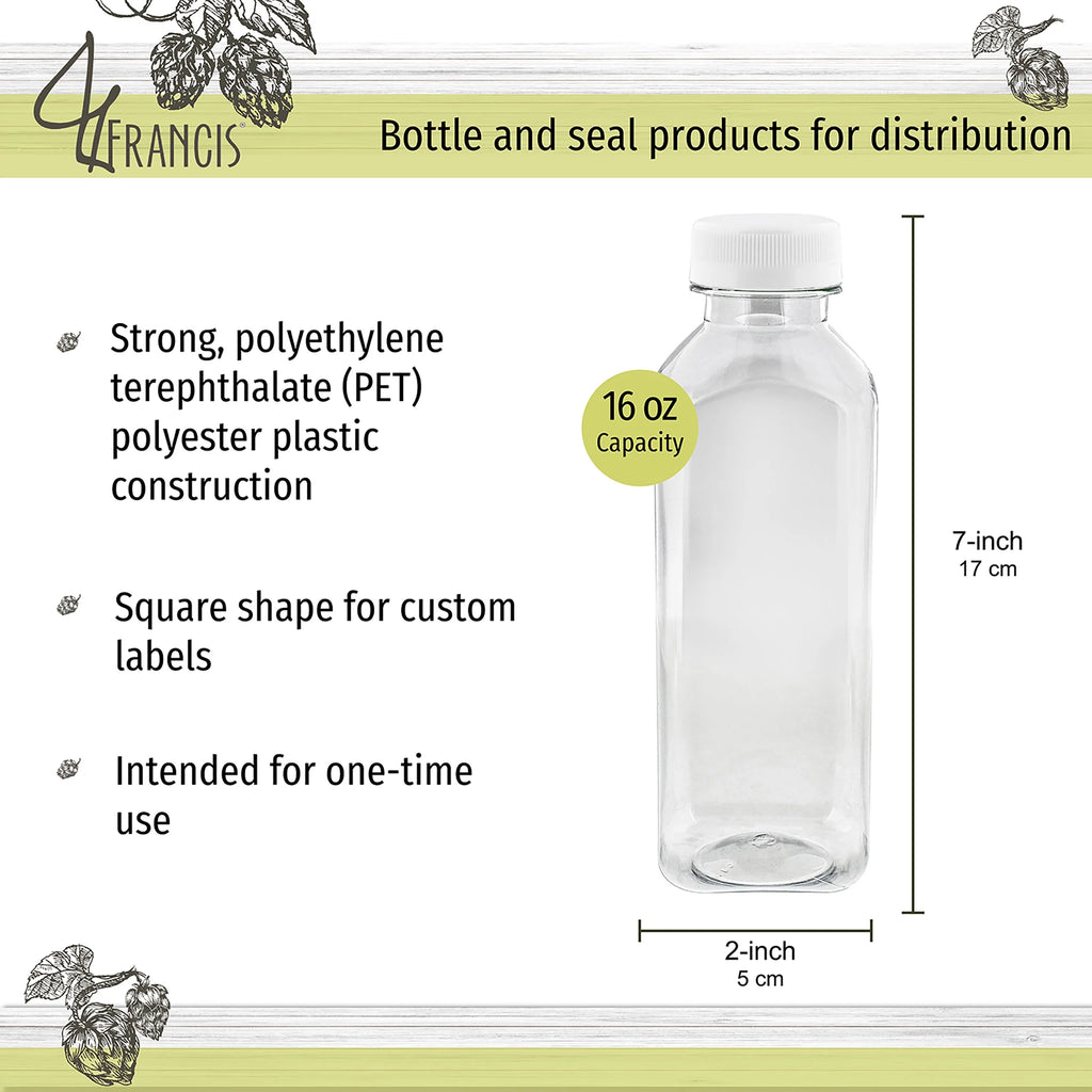 Plastic Juice Bottles with Caps in White - 35pk 16oz Bottles with Lids Y610