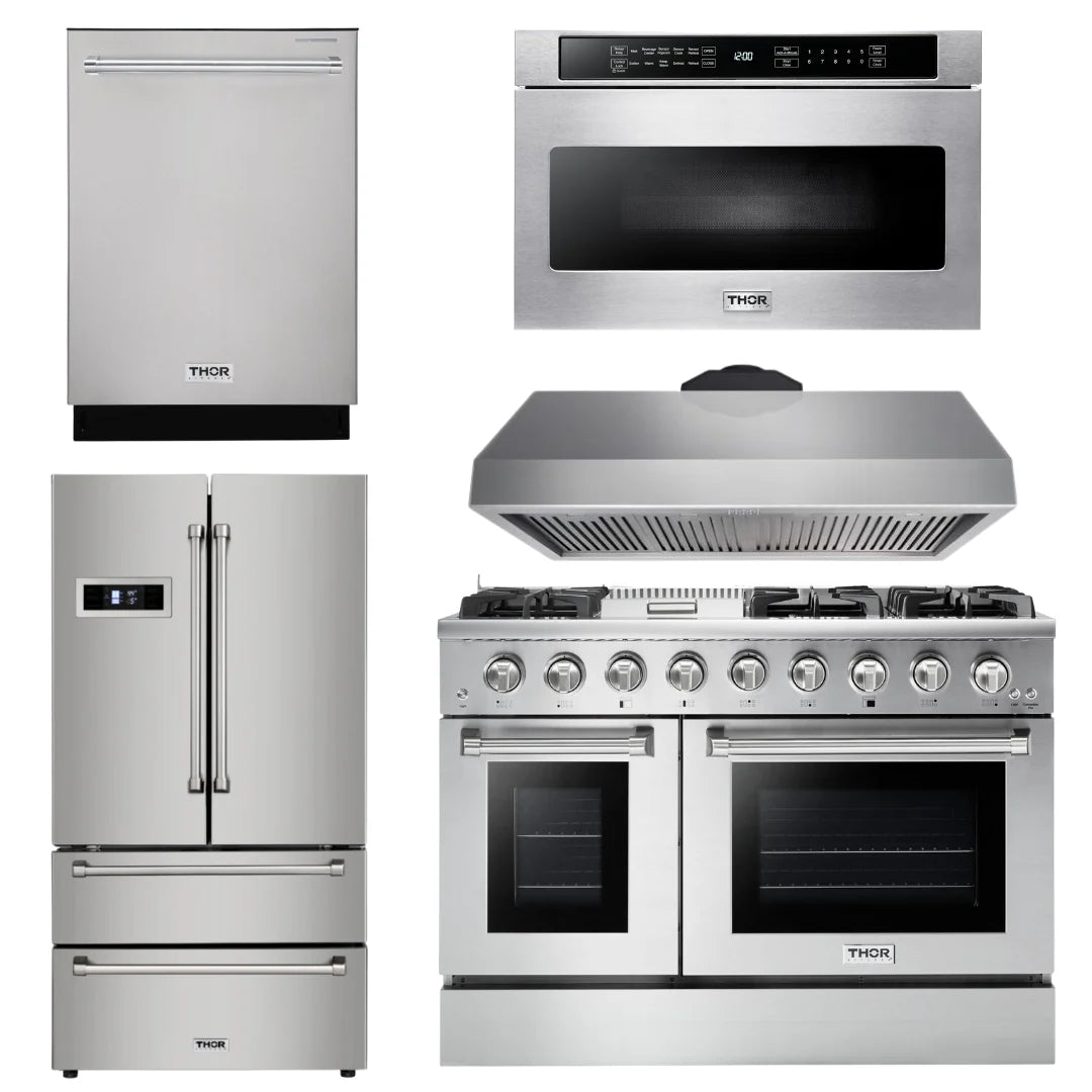 48 Propane Gas Range, Range Hood, Refrigerator, Dishwasher, Microwave B664
