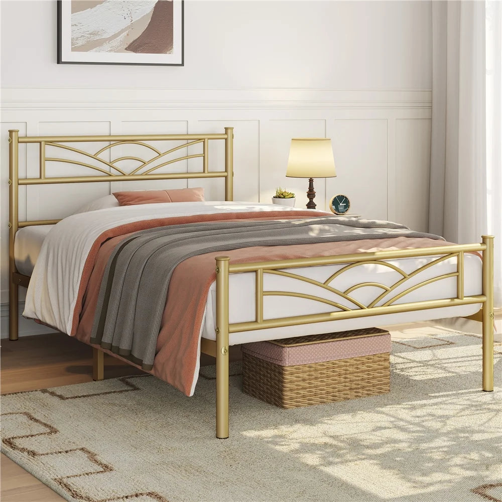 Metal Platform Bed with Headboard Twin XL Antique Gold J3144