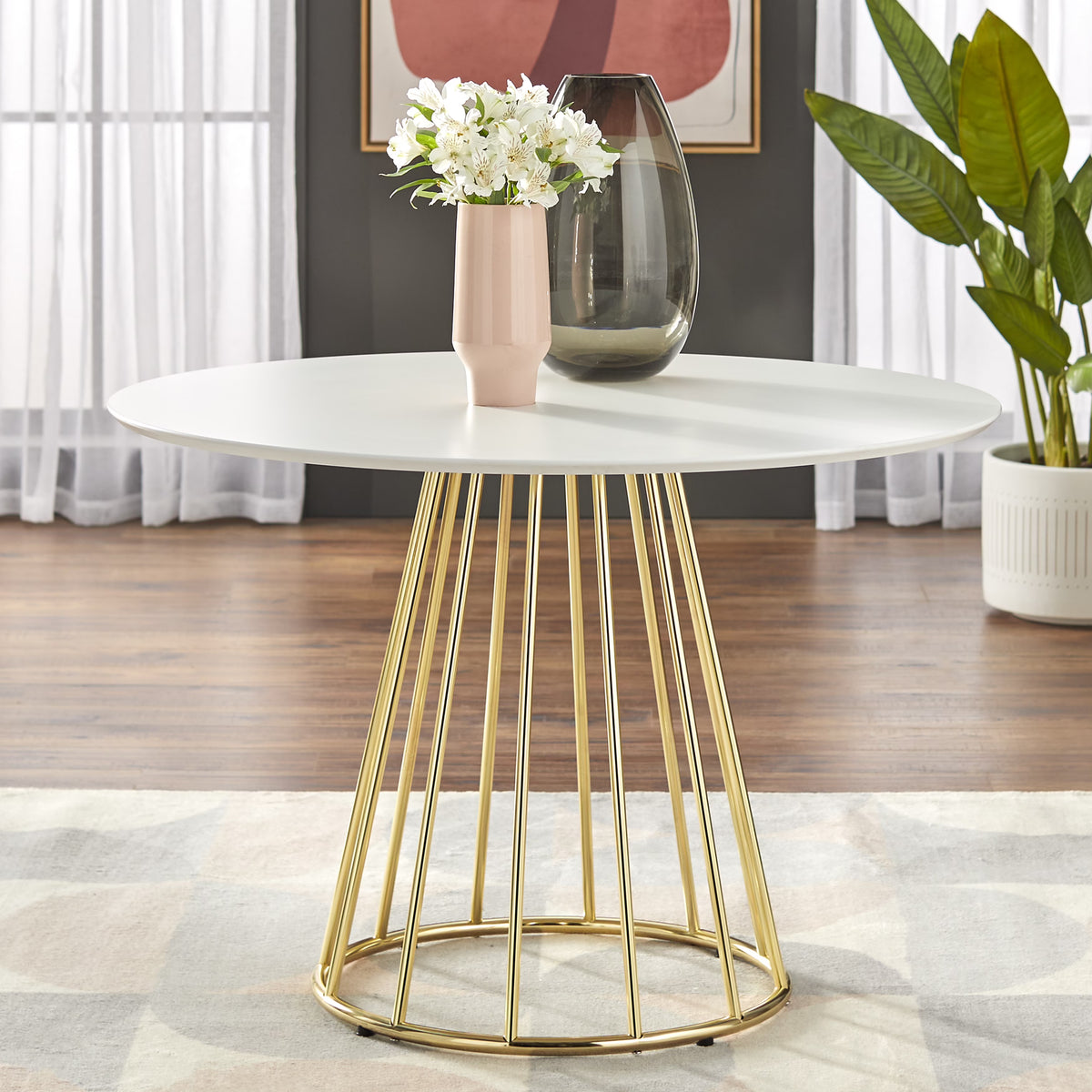 White/Gold Round Metal Dining Table W173