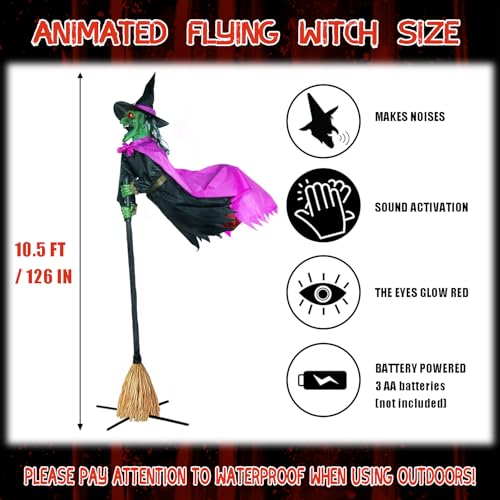 10.5FT Animated Flying Witch Halloween Decoration T425