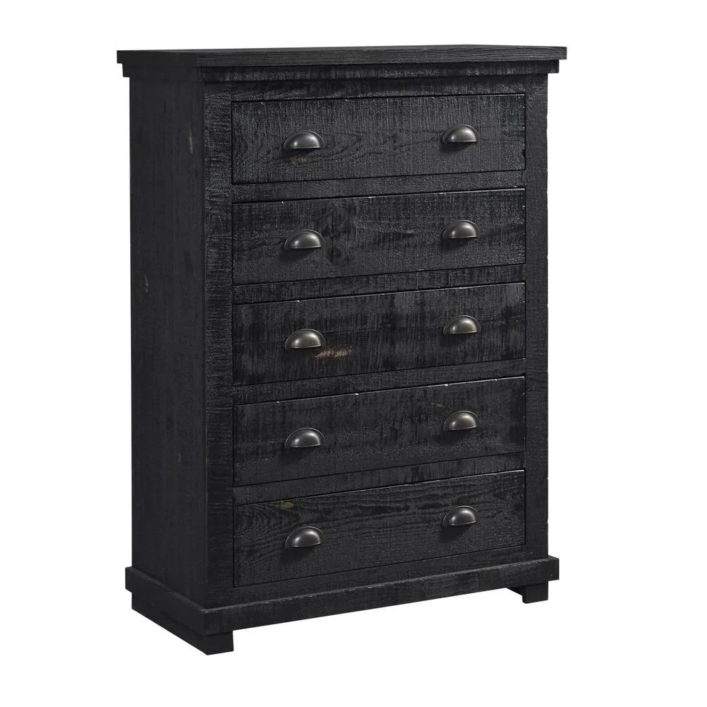 5 Drawer Wood Chest in Distressed Black O338