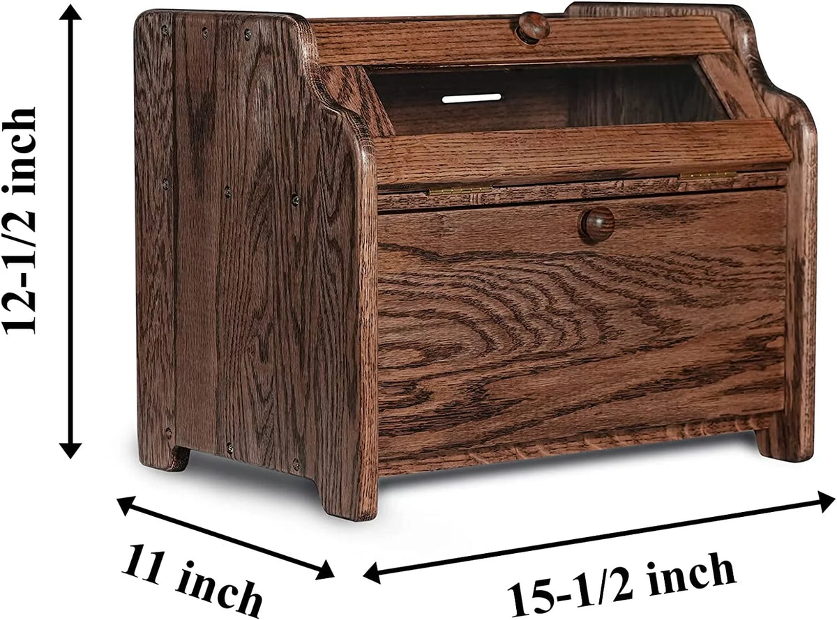 Solid Wood Oak Bread Box with Clear Window B872