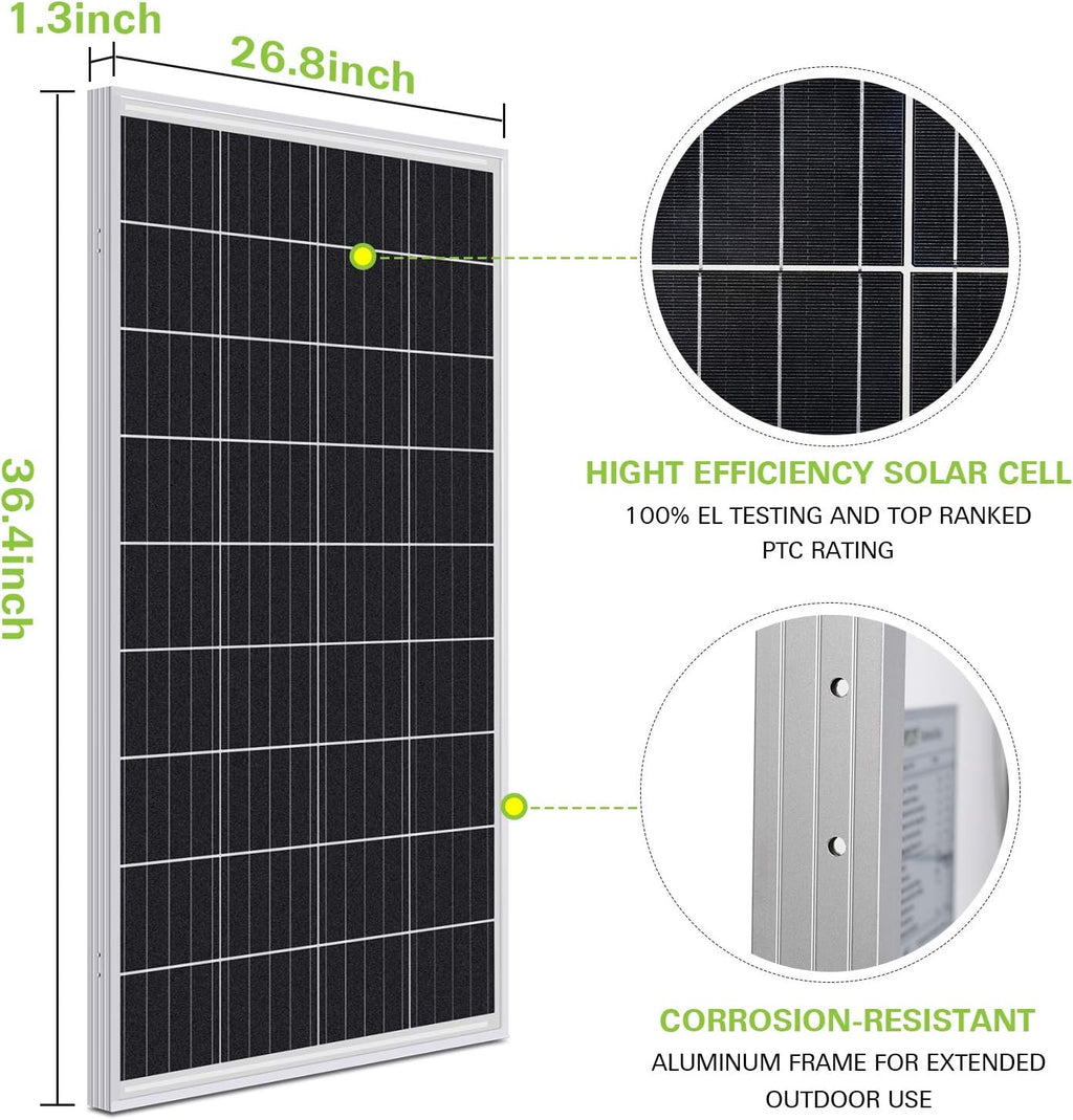 200 Watt 12 Volt Monocrystalline Solar Panel, 2 Pack of 12V 100W PV Module Z799