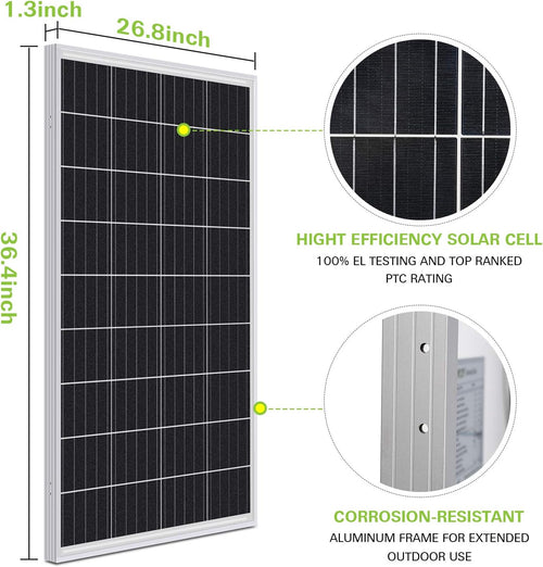 200 Watt 12 Volt Monocrystalline Solar Panel, 2 Pack of 12V 100W PV Module Z799
