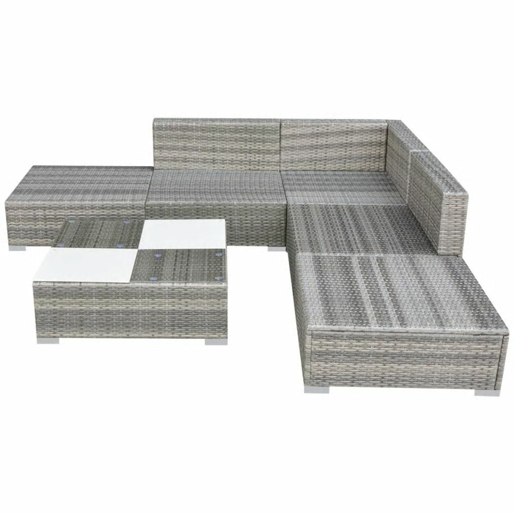 Gray Poly Rattan 6 Piece Corner Sofa Set with Coffee Table Y945211