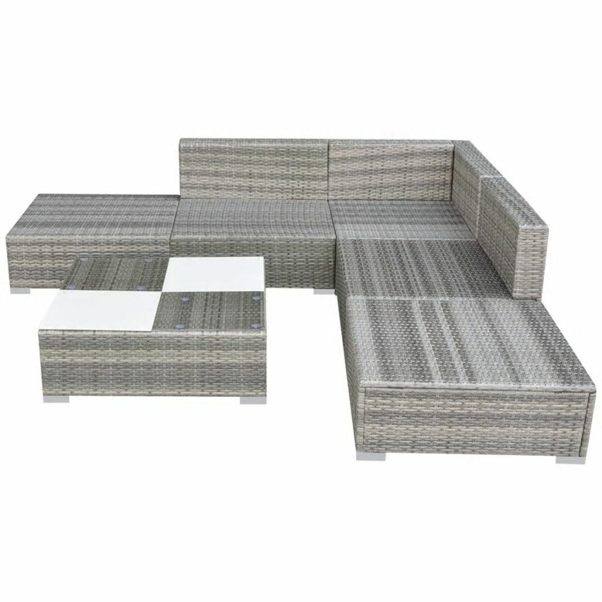 Gray Poly Rattan 6 Piece Corner Sofa Set with Coffee Table Y945211