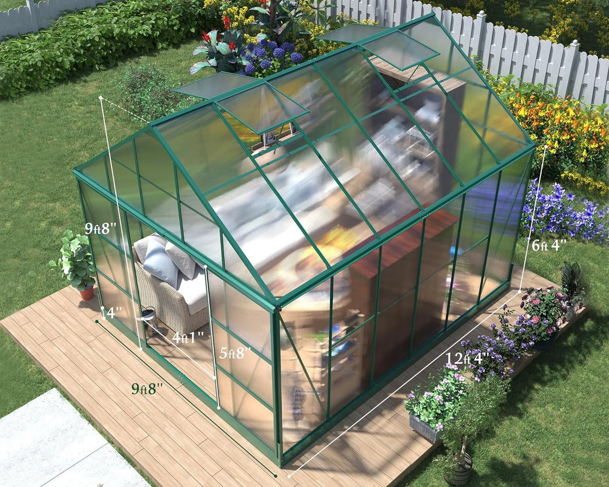 12x10x10 ft Polycarbonate Greenhouse with 2 Sliding Doors 4 Vents B462