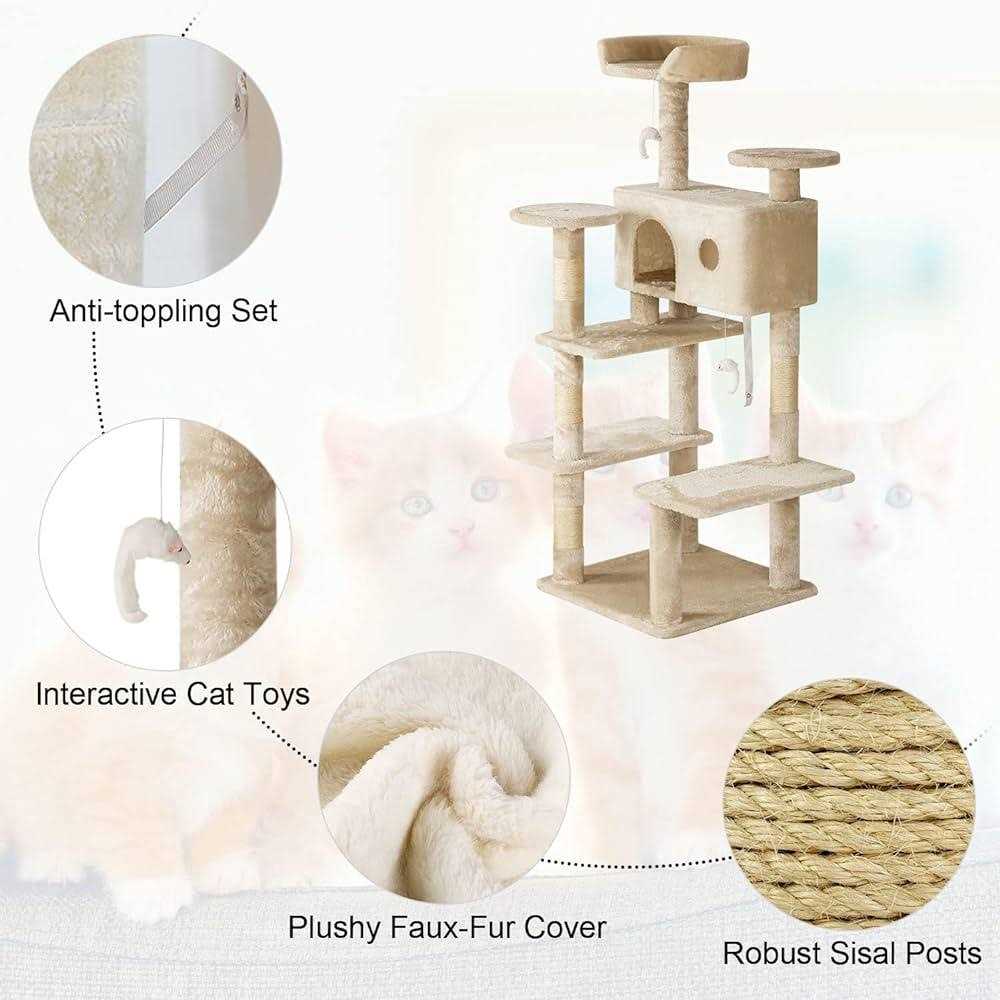 54in Cat Tree Tower with Scratching Posts and Condo H160
