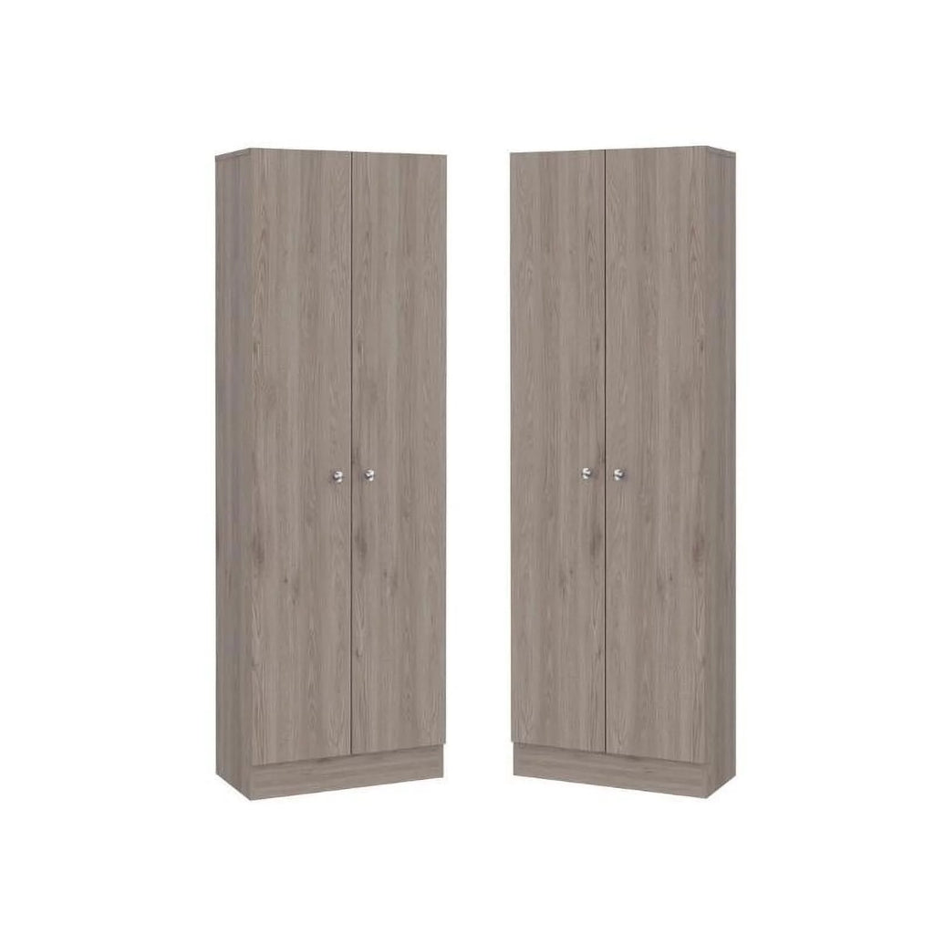 2 Piece Wood Two-Door Pantry Cabinet Set in Light Gray N717561