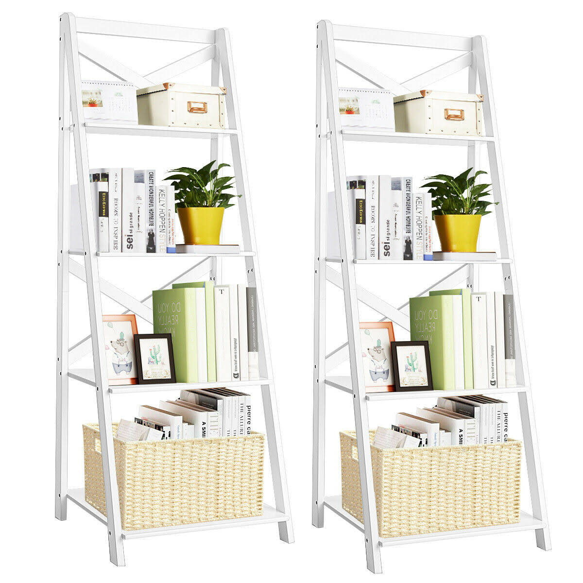 White 4-Tier Wood Display Storage Bookshelf L3426