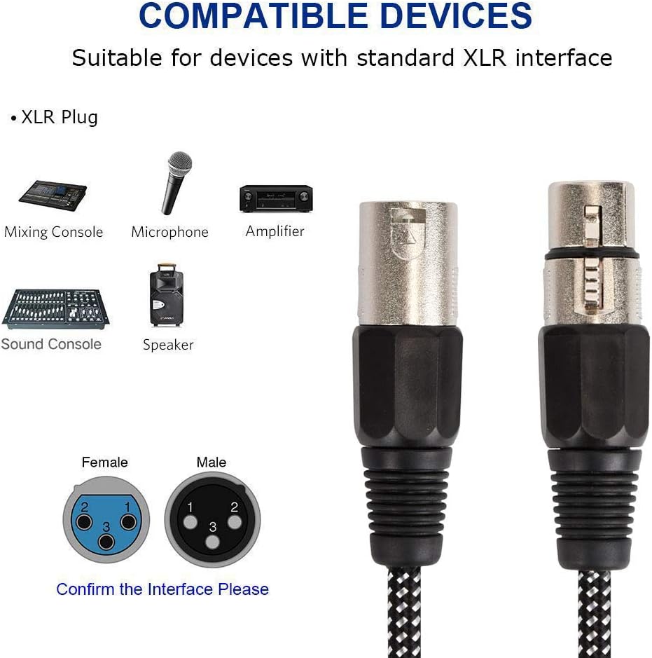20 FT Colored Nylon Braided Balanced XLR Microphone Cable X447