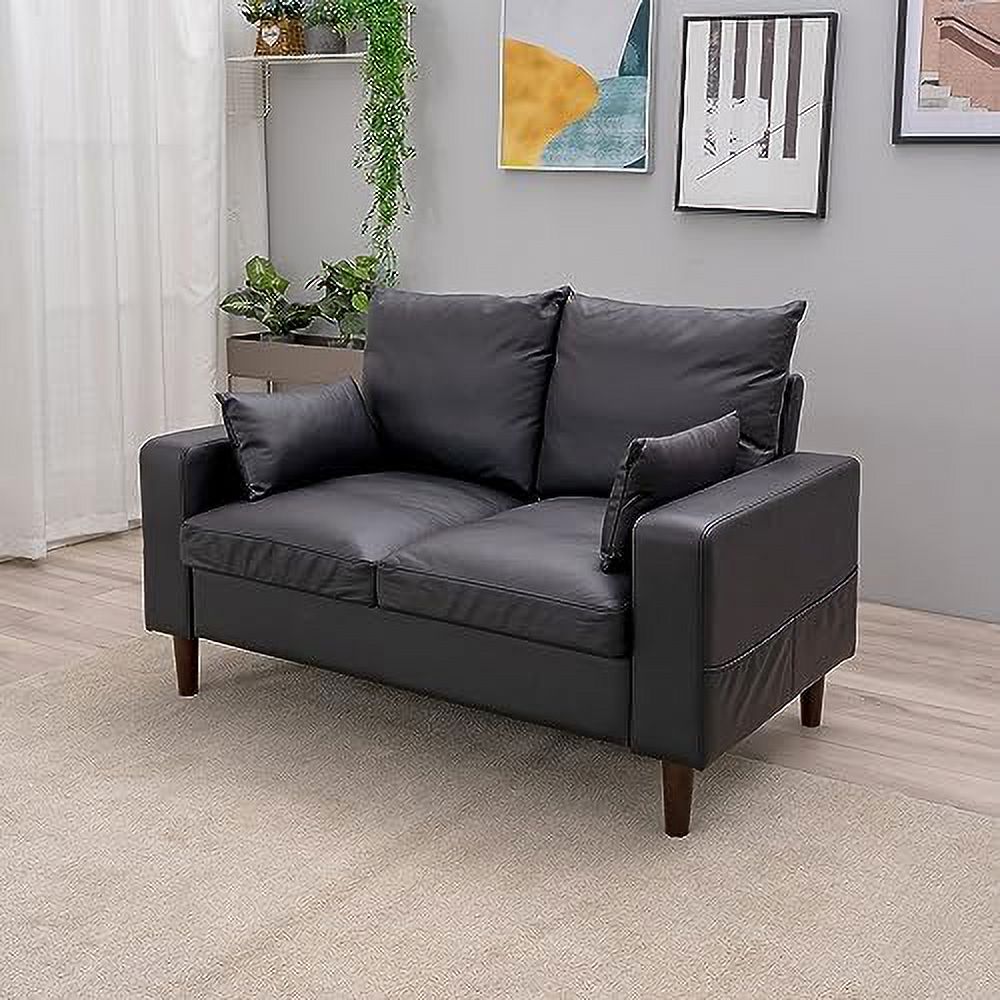 Black Faux Leather 2-Seater Sofa with Wood Leg Z808