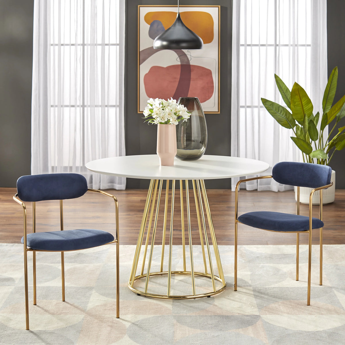 White/Gold Round Metal Dining Table W173