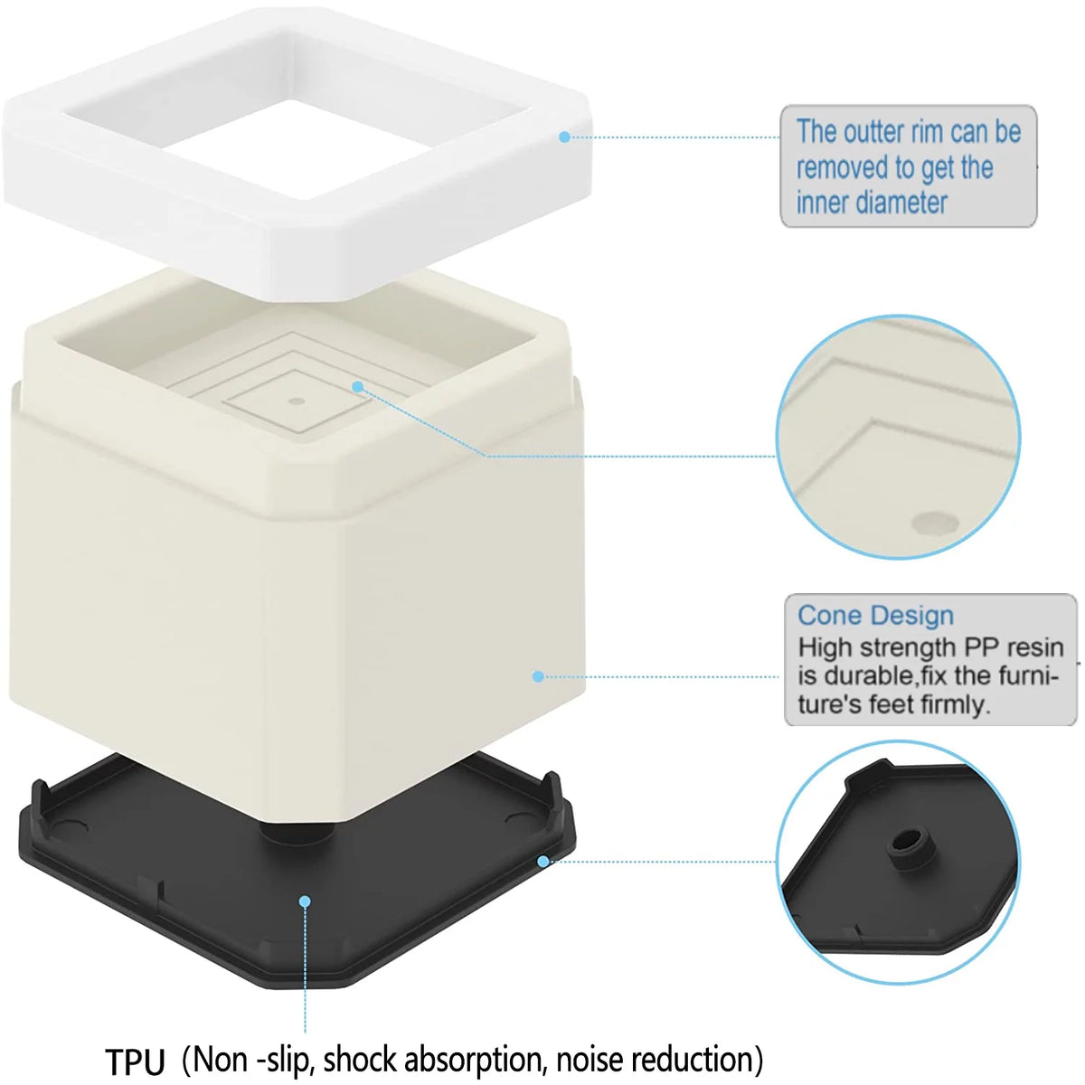 White 4 Pack Plastic Bed Risers Z192