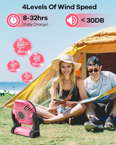 30000mAh Rechargeable Portable Camping Fan with LED Lantern D92455