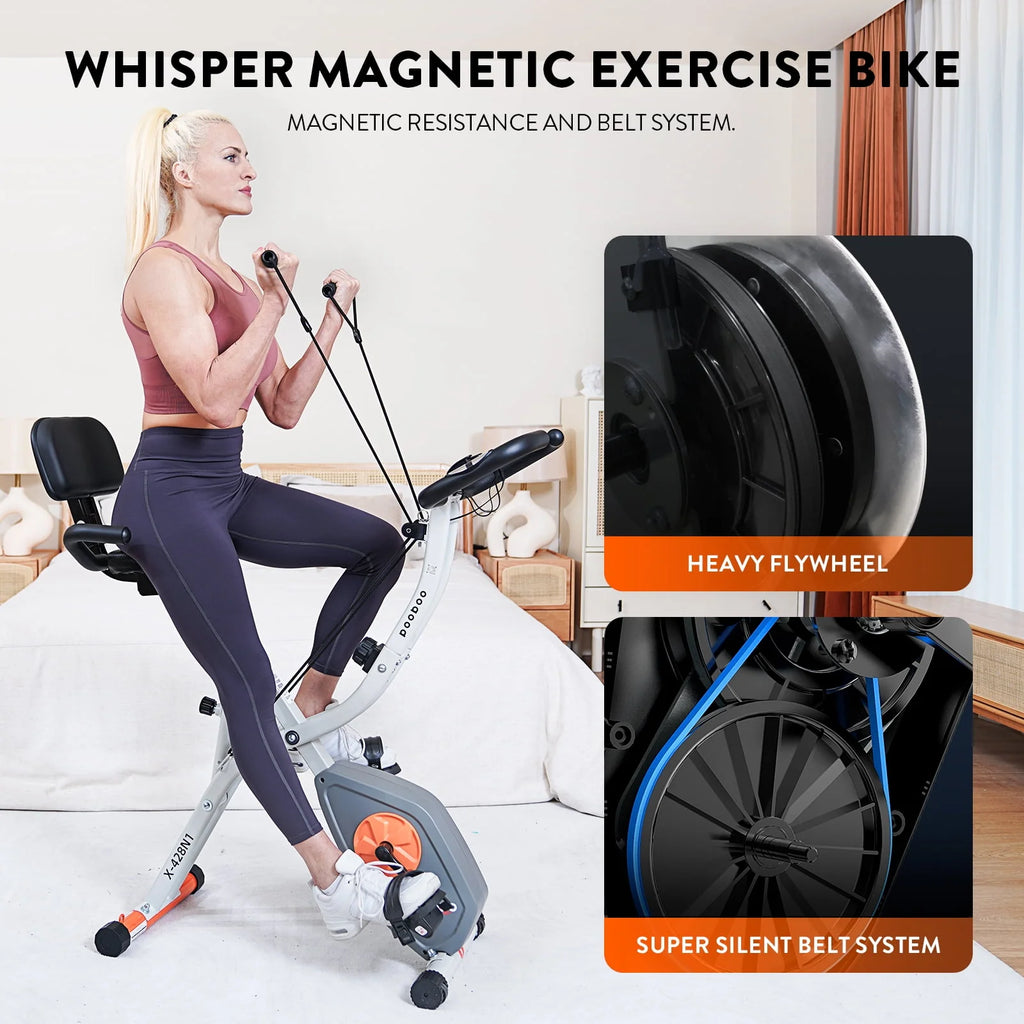 Upright Folding Magnetic Exercise Bike with Arm Resistance Bands V6216