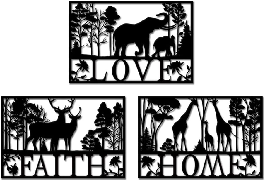 Metal Wall Art Deer Elephant and Giraffe in Forest Landscape U43537