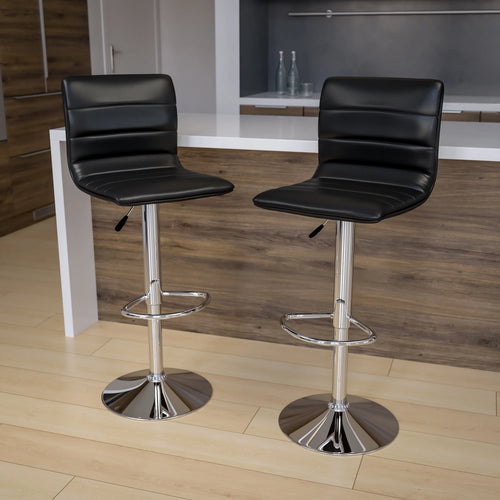 2 Pack Black Vinyl Adjustable Bar Stool with Back, Counter Height Swivel Stool V621717