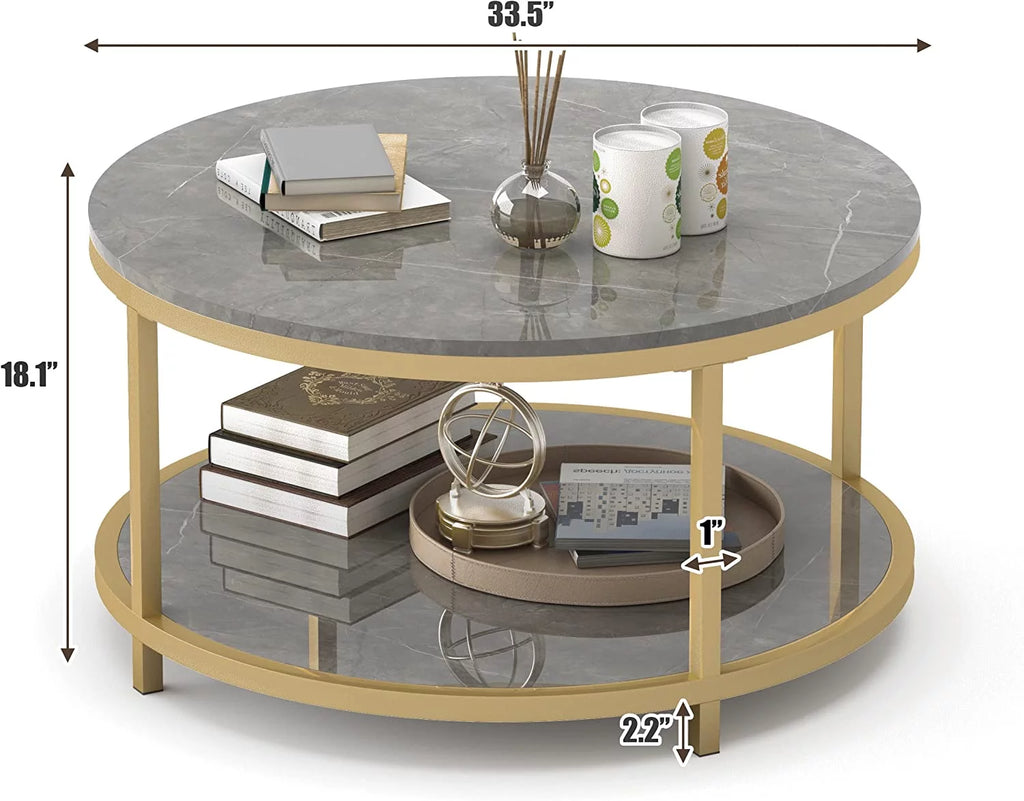 Round Coffee Table with Storage Open Shelf P87586