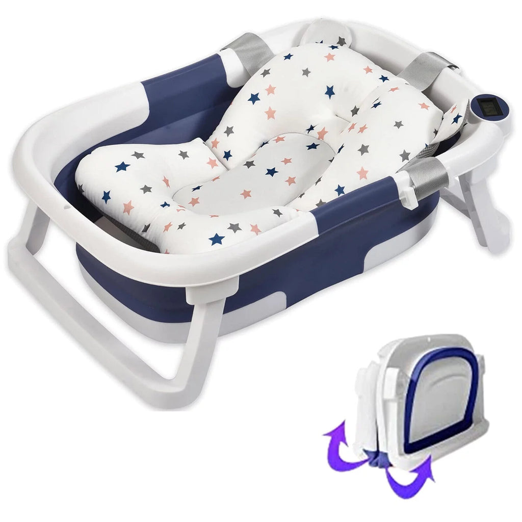 Collapsible Baby Bathtub with Thermometer, Cushion and Bath Net T8274