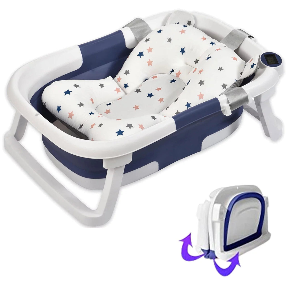 Collapsible Baby Bathtub with Thermometer, Cushion and Bath Net T8274
