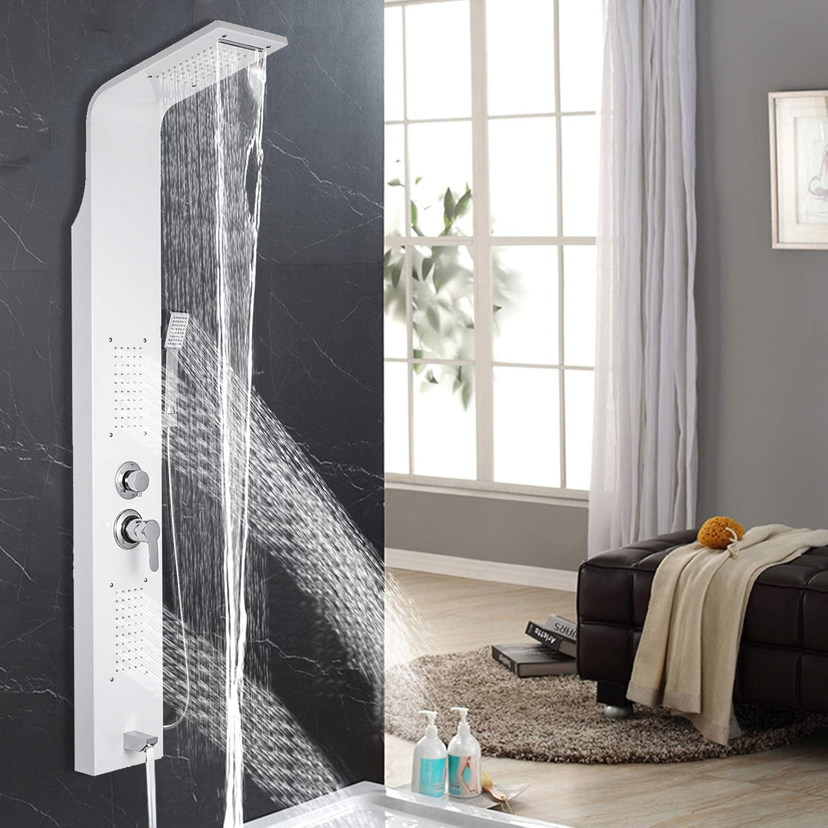 5 in1 Stainless Steel Shower Panel with Rainfall Hand Shower Y2810