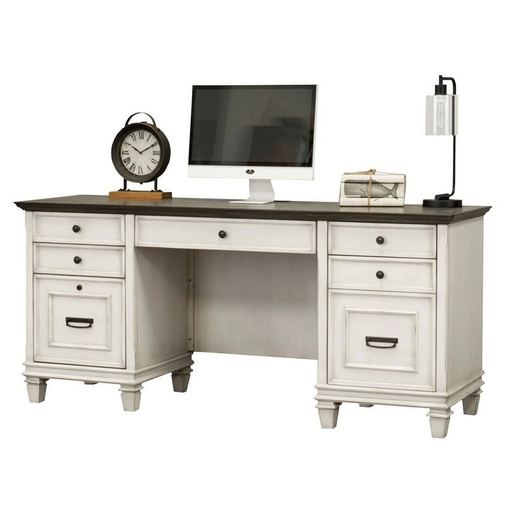White Gray Wood Double Pedestal Desk R730