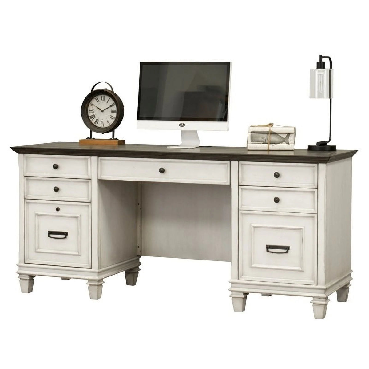 White Gray Wood Double Pedestal Desk R730