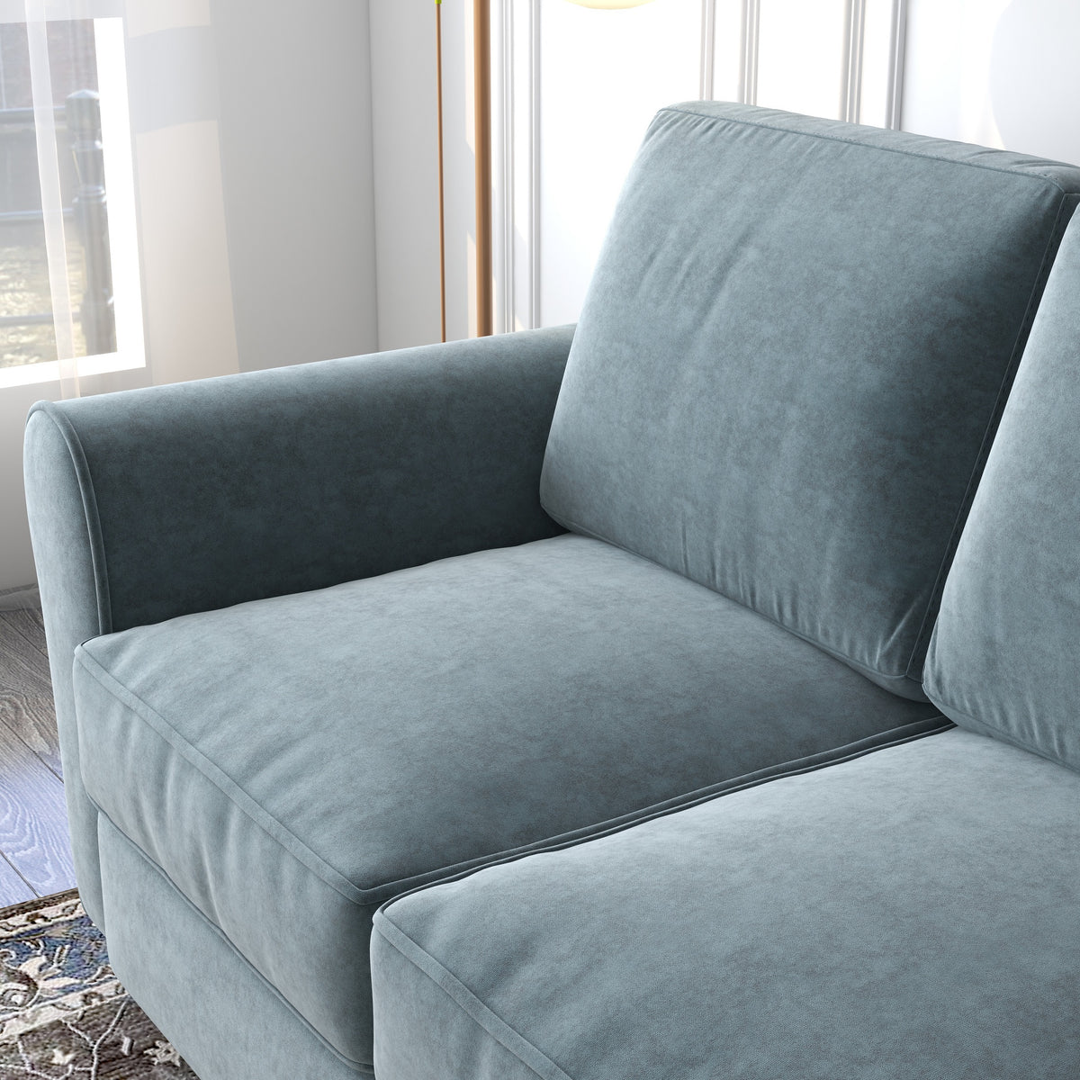 Grey Upholstered Loveseat Sofa with Solid Wood Frame Legs L517