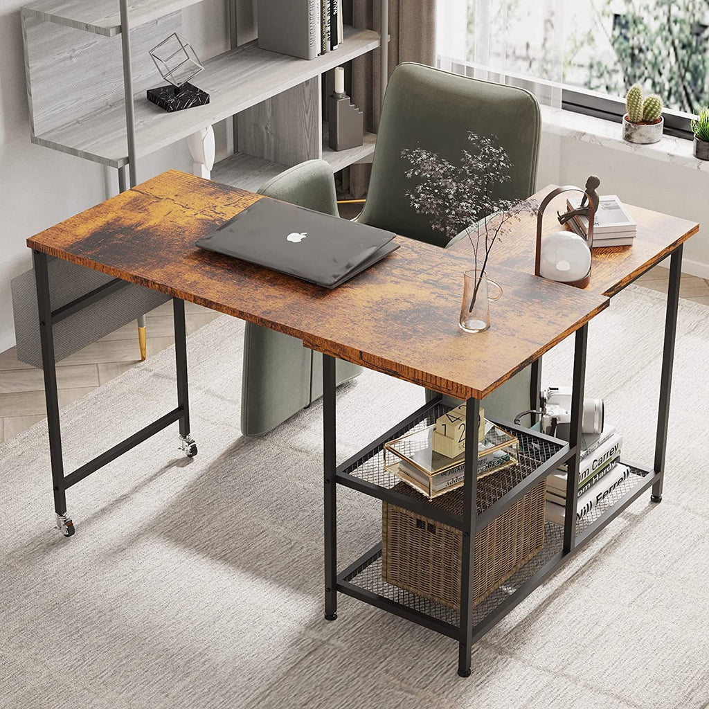 L-Shaped Corner Computer Desk 67 Inch with Shelves W9865