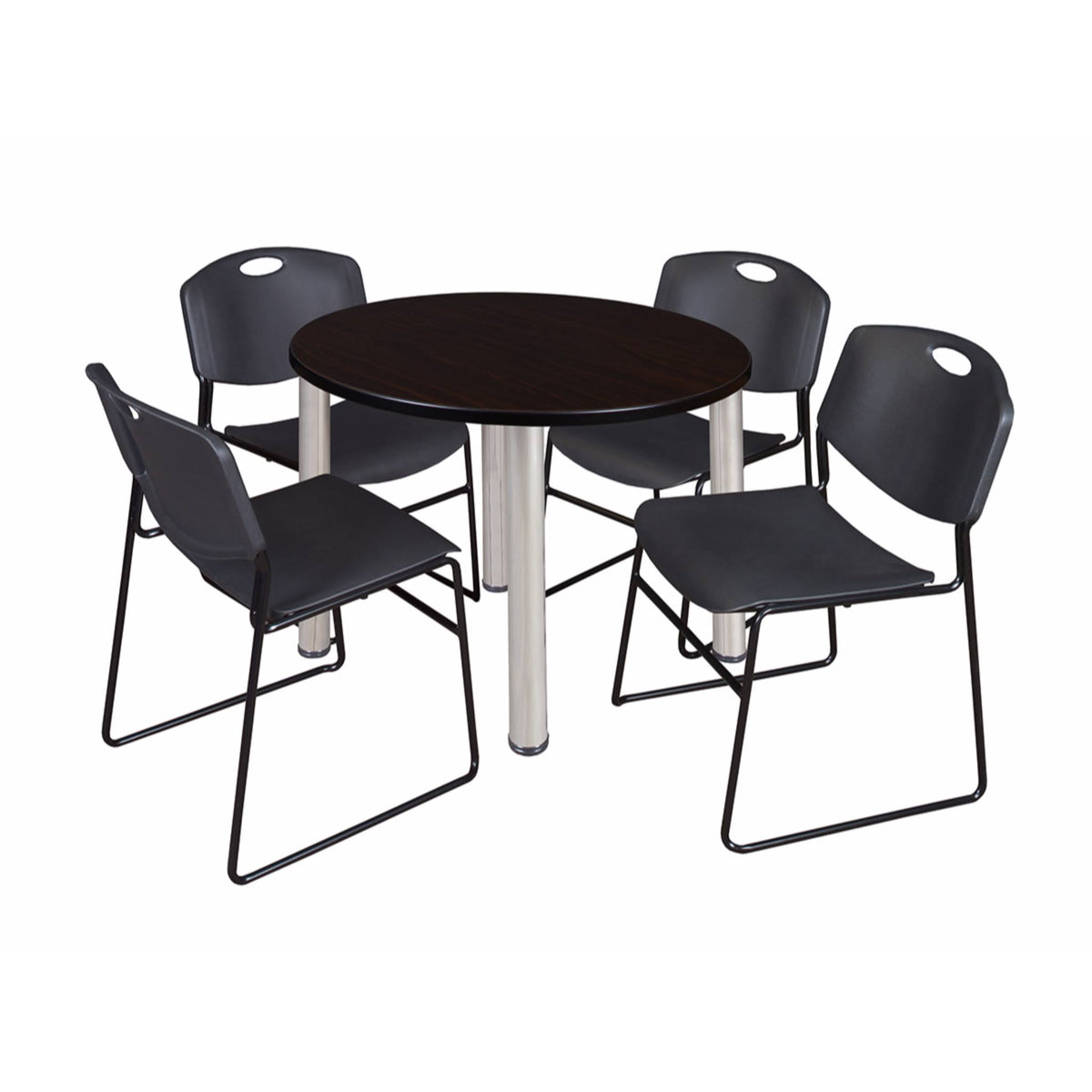 36x22 Round Breakroom Table with 4 Stack Chairs F93538