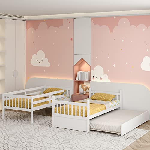 White Twin Over Twin Bunk Bed with Trundle P7567