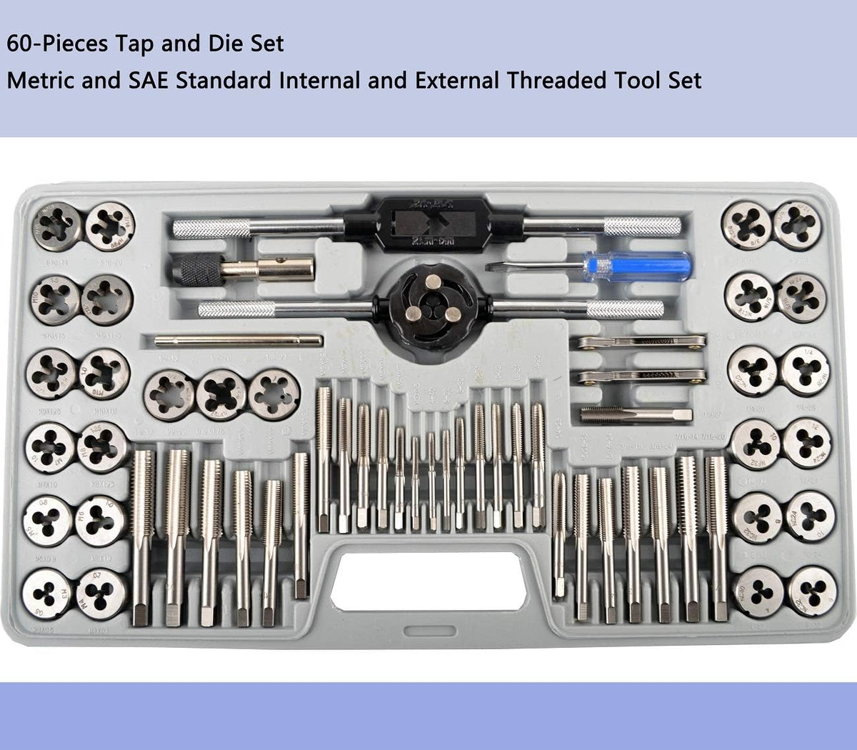 60-Pieces Tap and Die Set Metric and SAE Standard U21478