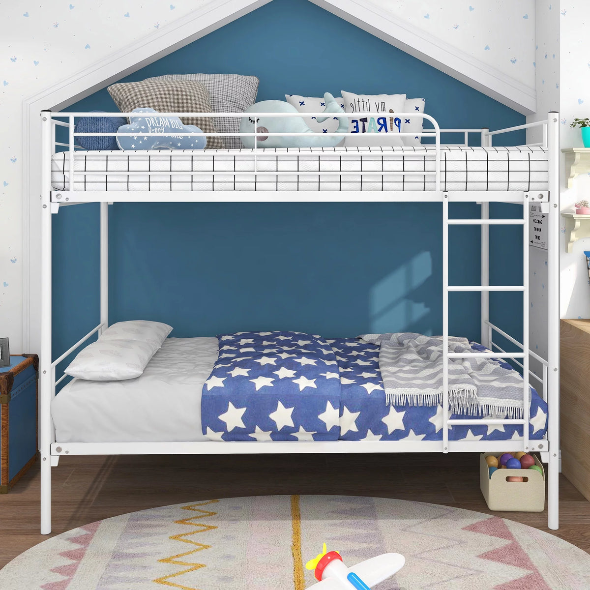 Twin-Over-Twin Bunk Bed with Metal Frame and Ladder White A93265