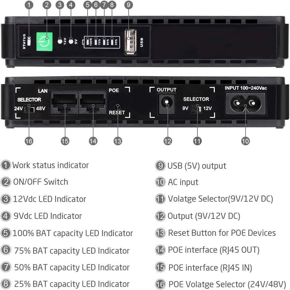Mini UPS Battery Backup Uninterruptible Power Supply with 10000mAh Batterypack H5717