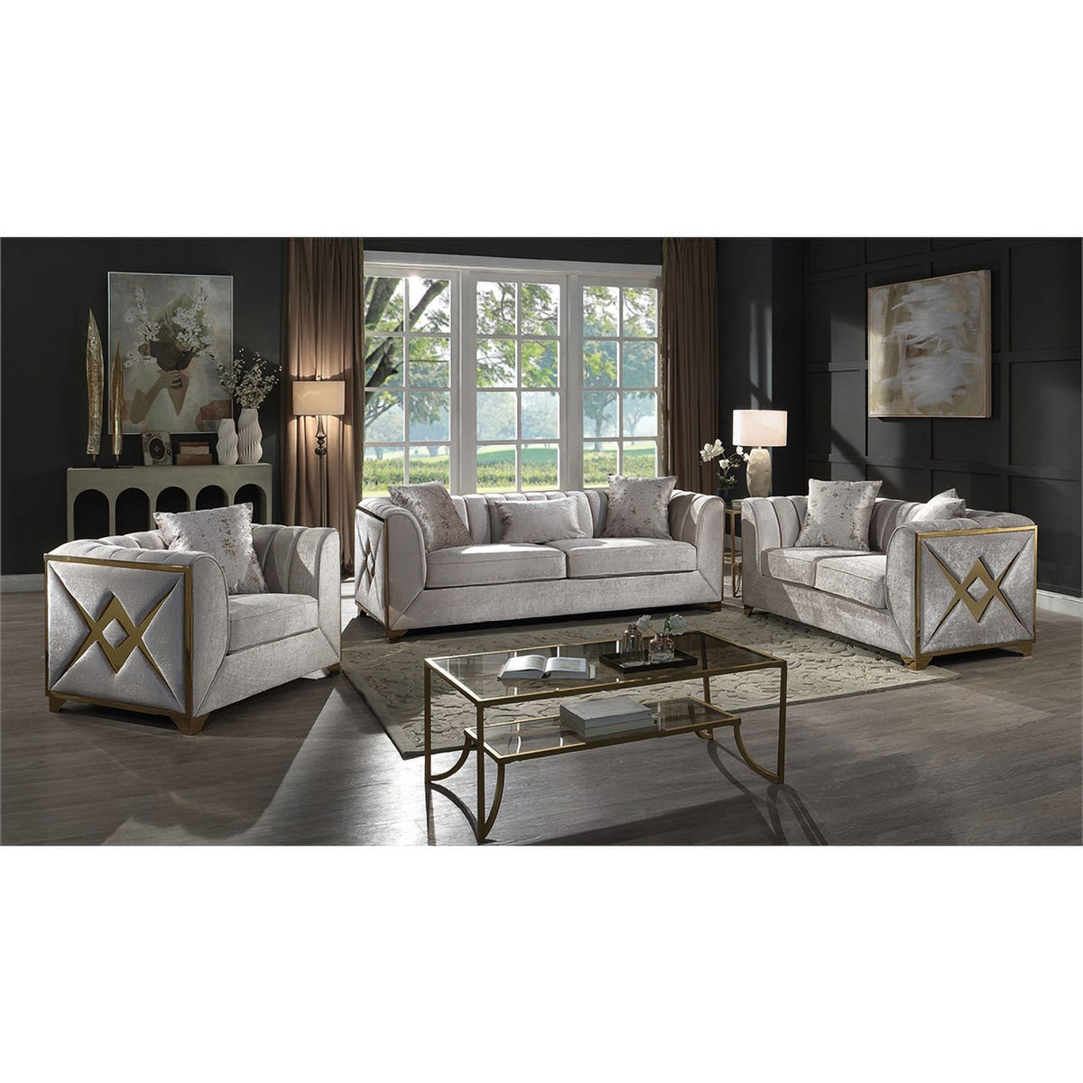 3 PC Living Room Set Made with Wood in Cream Color H610725